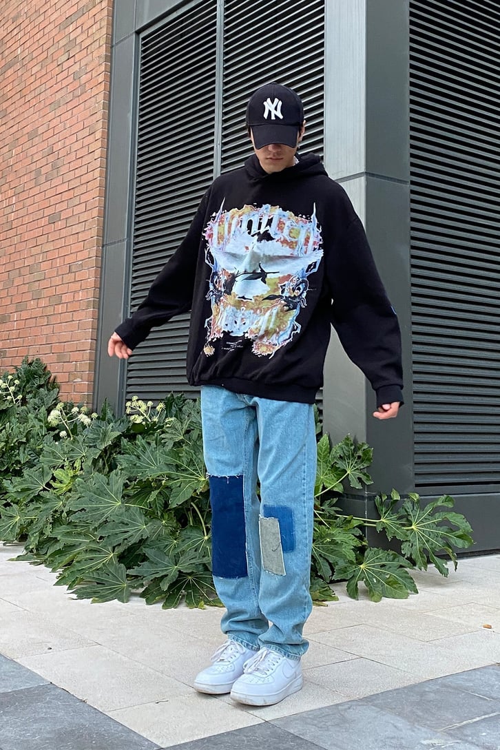 Patchwork Urban Style Mavi Boru Paça Jean