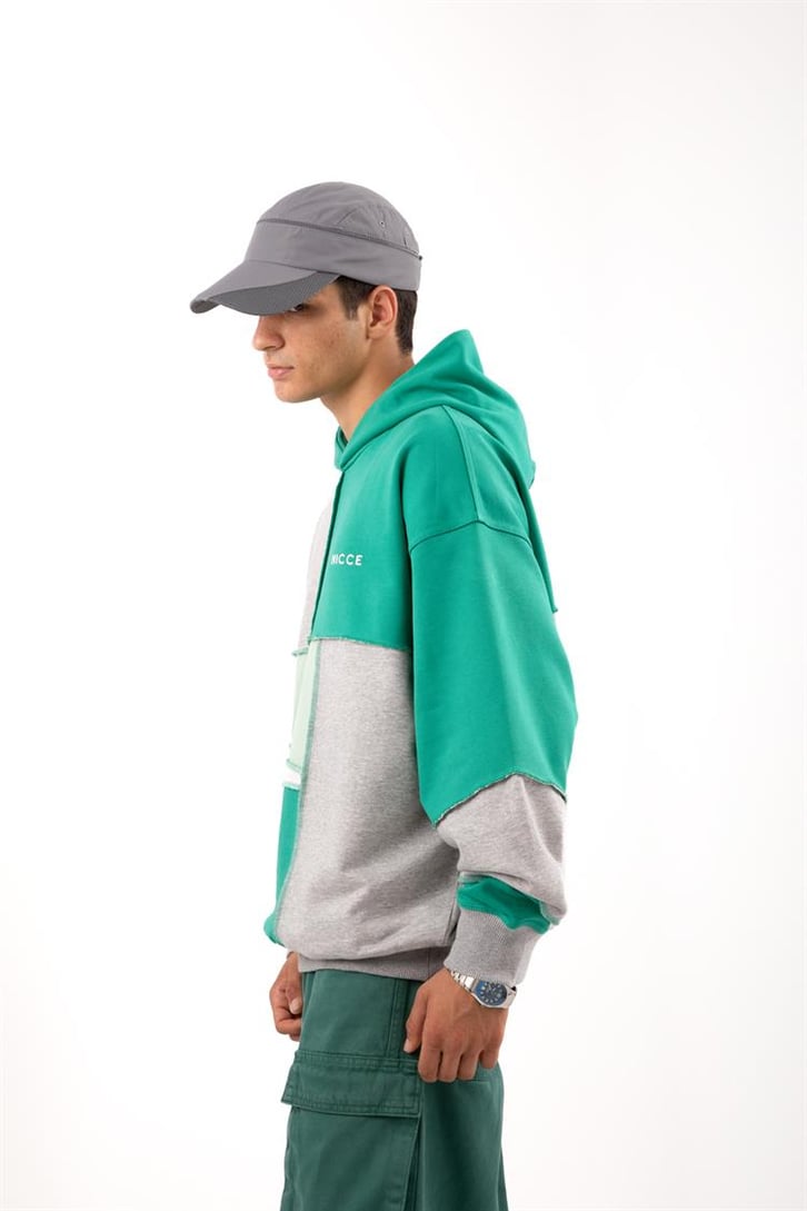 Patchwork Yeşil Oversize Hoodie