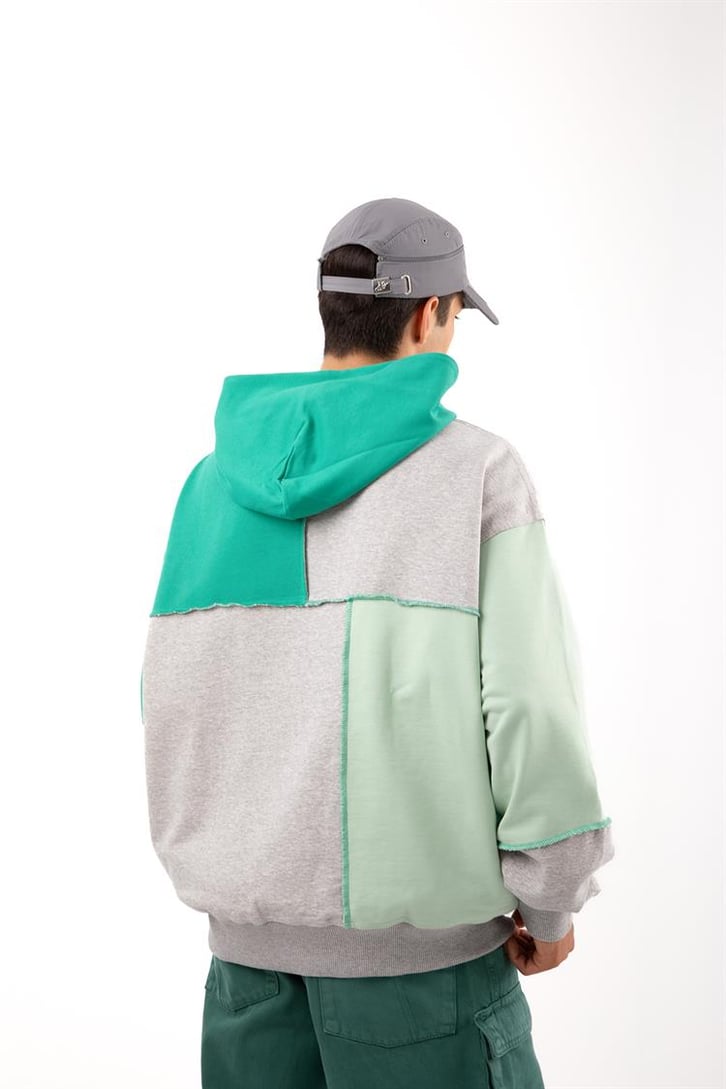 Patchwork Yeşil Oversize Hoodie