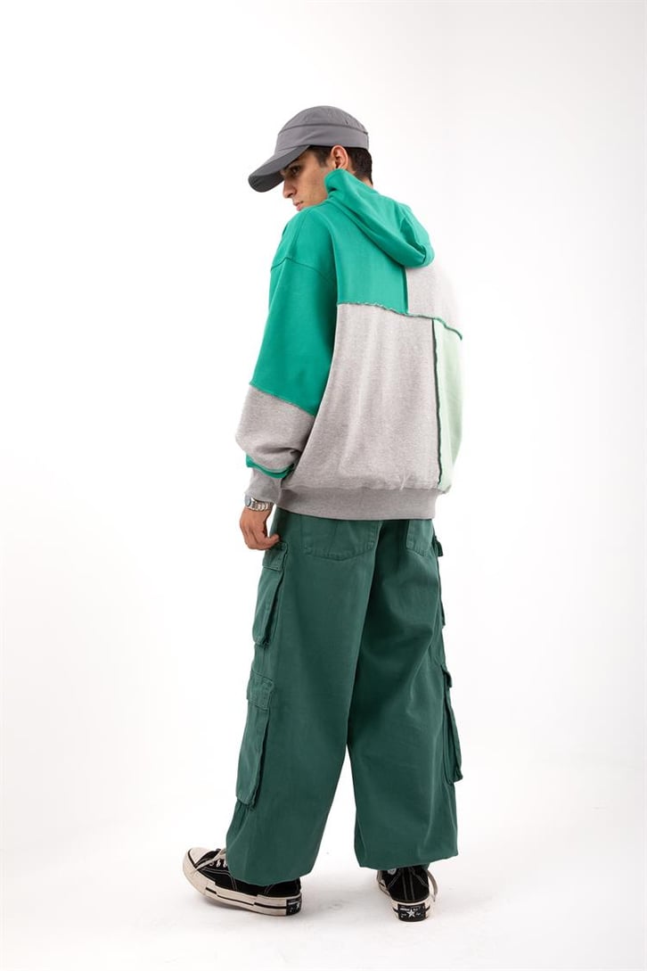 Patchwork Yeşil Oversize Hoodie