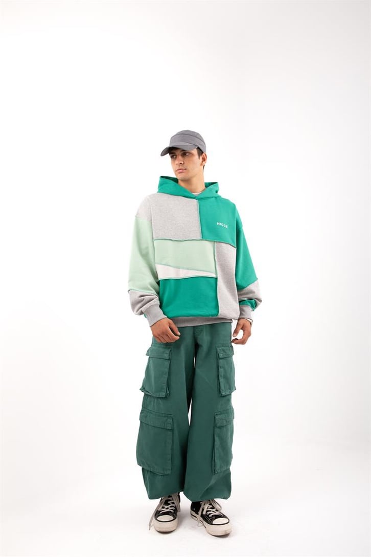Patchwork Yeşil Oversize Hoodie