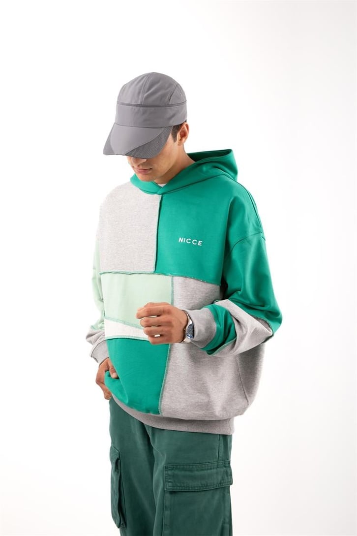 Patchwork Yeşil Oversize Hoodie