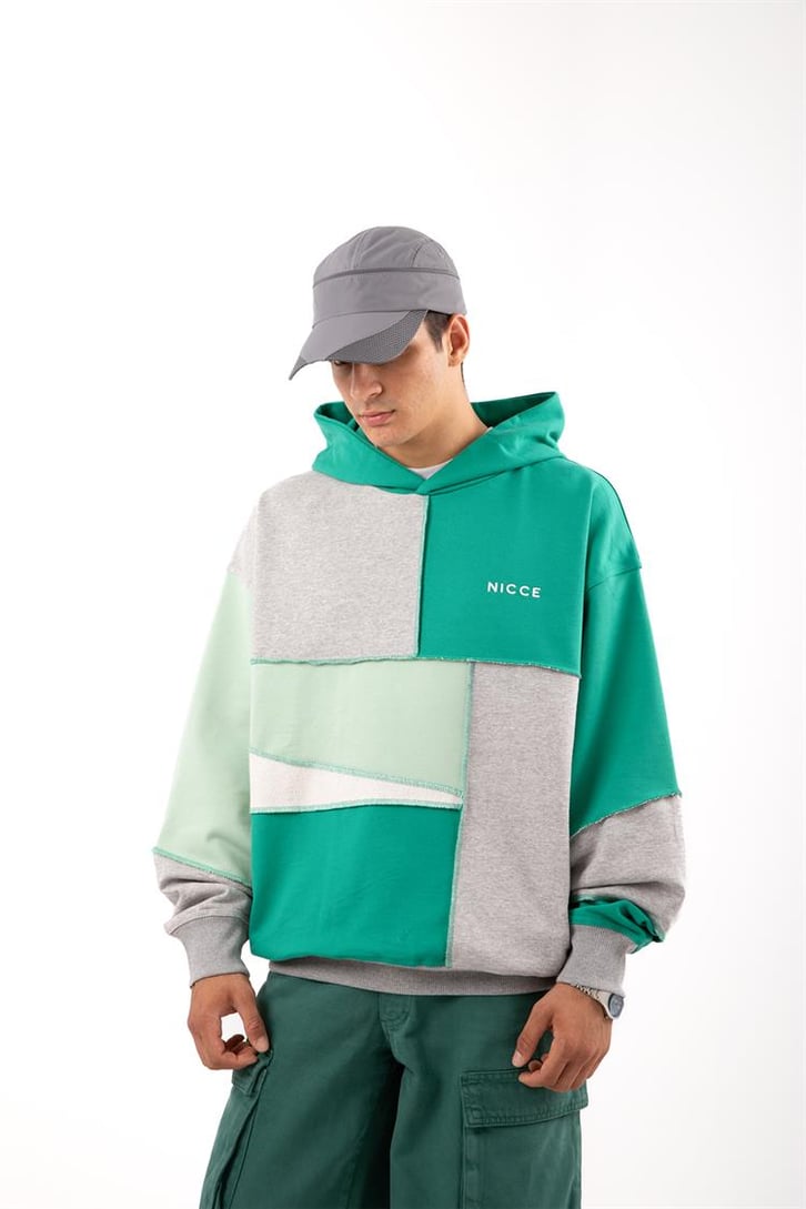 Patchwork Yeşil Oversize Hoodie