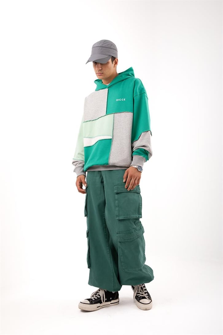 Patchwork Yeşil Oversize Hoodie