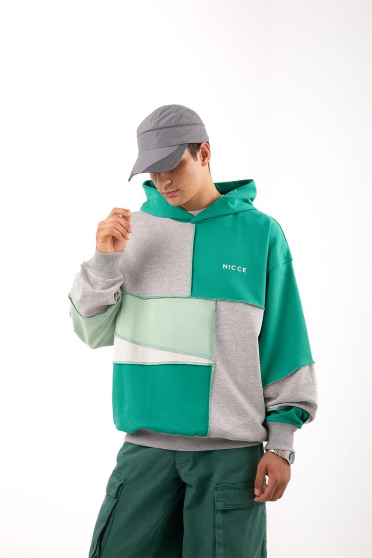 Patchwork Yeşil Oversize Hoodie