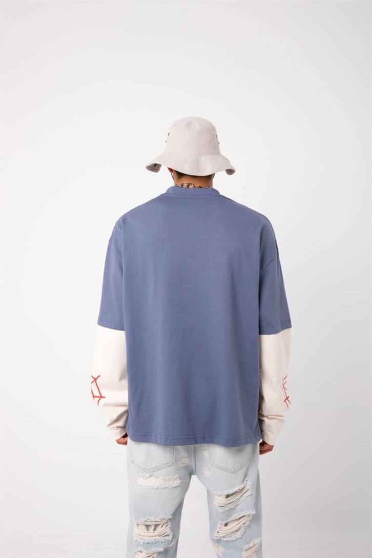 Pathenic Baskılı Mavi Oversize Long Sleeve Tişört