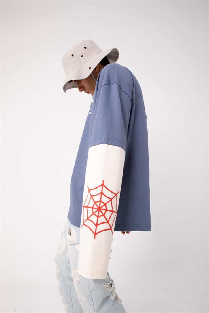 Pathenic Baskılı Mavi Oversize Long Sleeve Tişört
