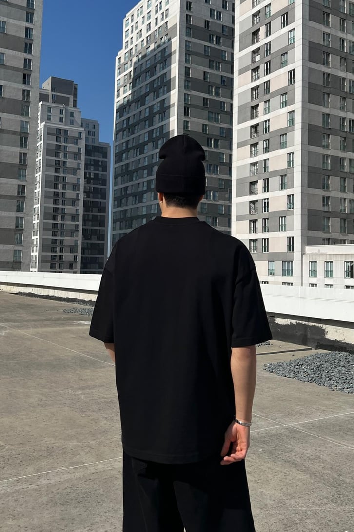 Pathetic Baskılı Siyah Oversize Tişört