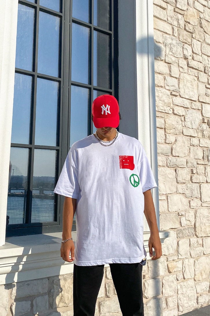 Peace Nakışlı  Beyaz Oversize Tshirt
