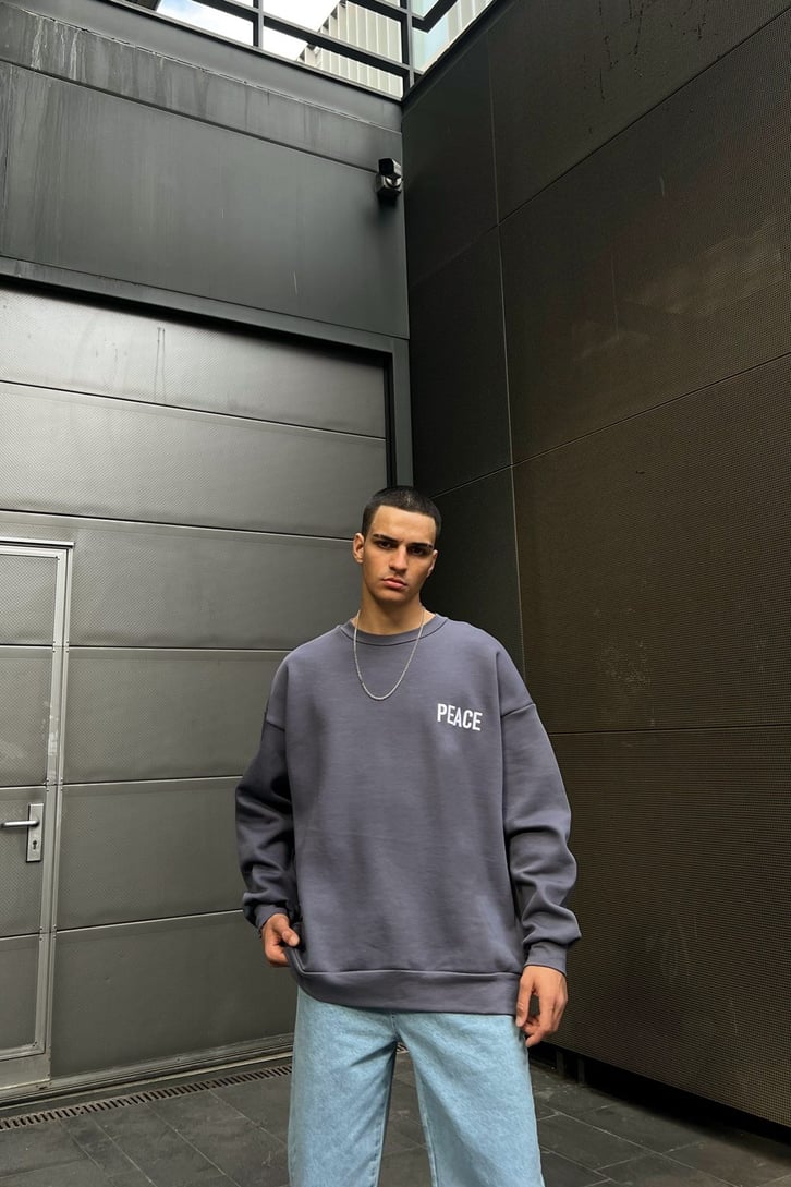 Peace Nakışlı Oversize Sweatshirt
