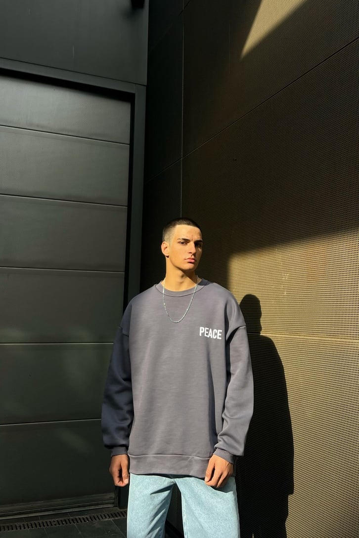 Peace Nakışlı Oversize Sweatshirt