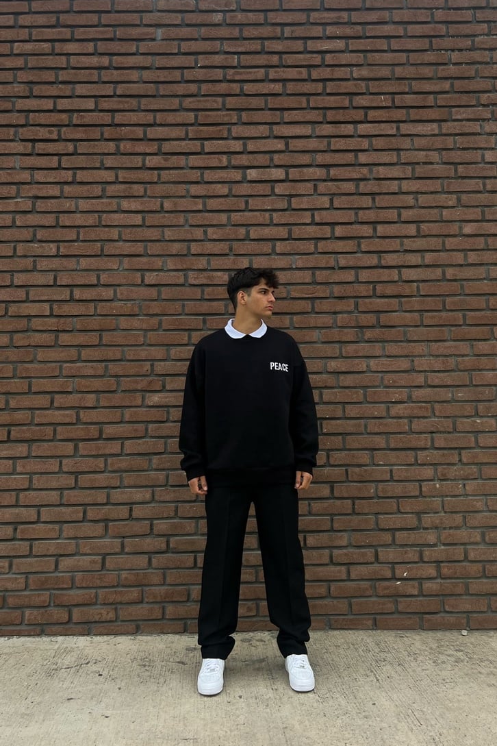 Peace Siyah Oversize Sweatshirt