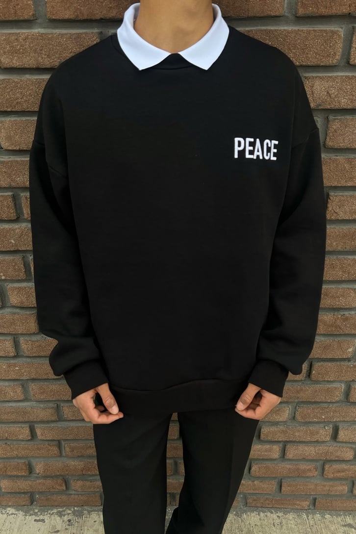 Peace Siyah Oversize Sweatshirt