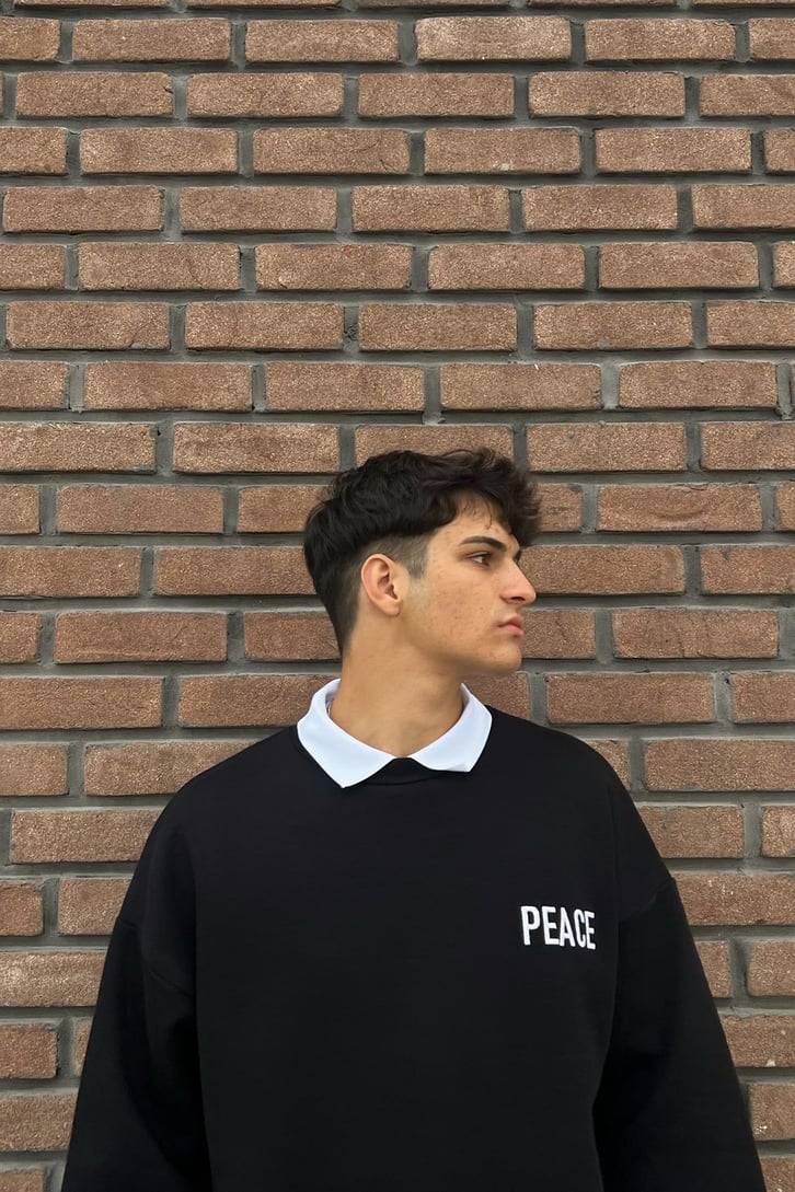 Peace Siyah Oversize Sweatshirt