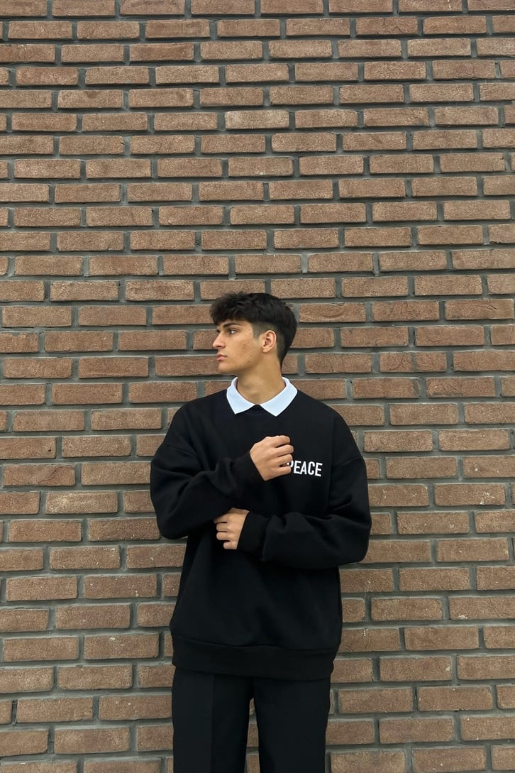 Peace Siyah Oversize Sweatshirt