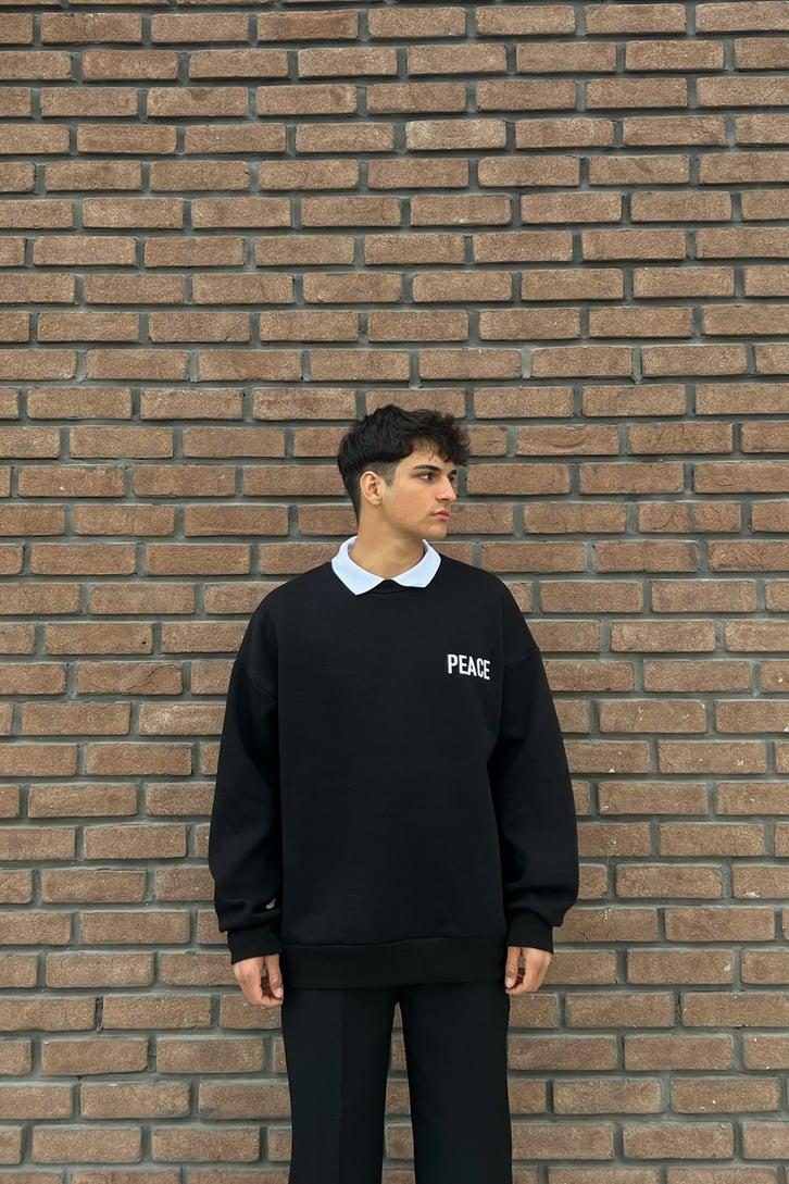 Peace Siyah Oversize Sweatshirt