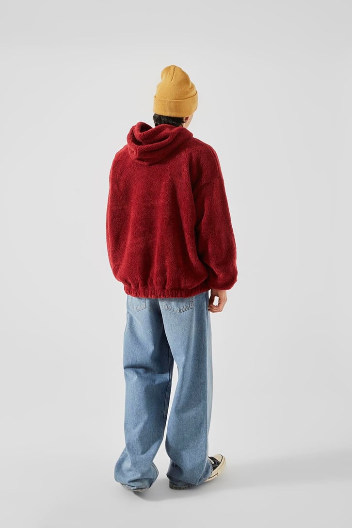 Peluş Bordo Oversize Hoodie