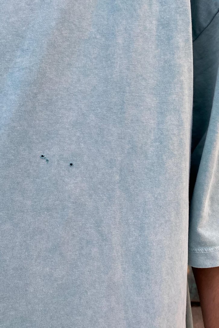 Perforated Water Green Basıc Oversize Tshırt