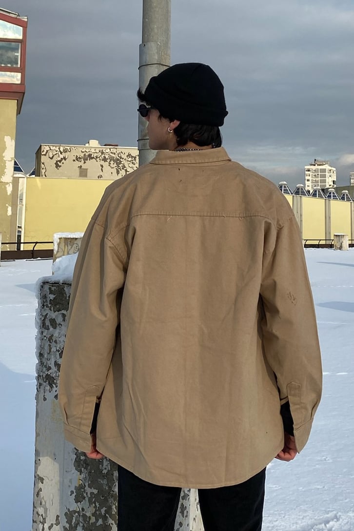 Perspective Front Printed Soft Brown Oversize Gömlek Ceket