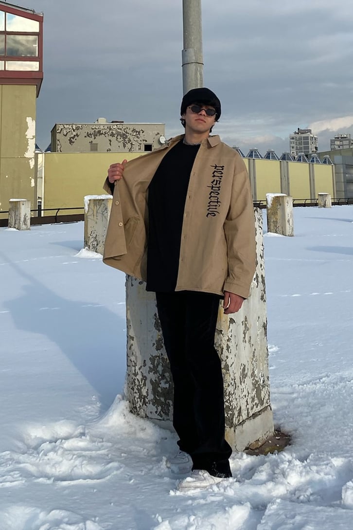 Perspective Front Printed Soft Brown Oversize Gömlek Ceket