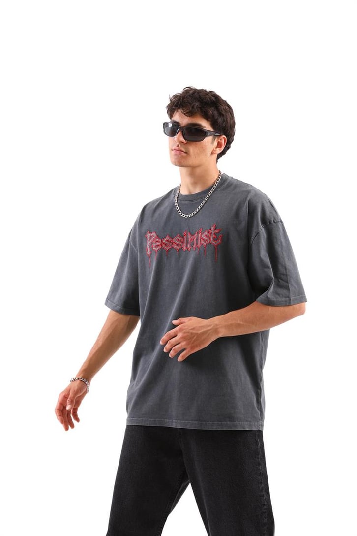 Pessimist Nakışlı Oversize Tshirt