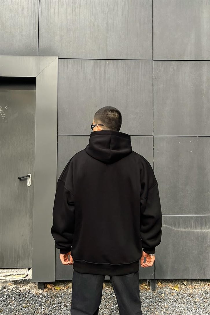 Phantom Baskılı Siyah İçi Pamuklu Oversize Hoodie
