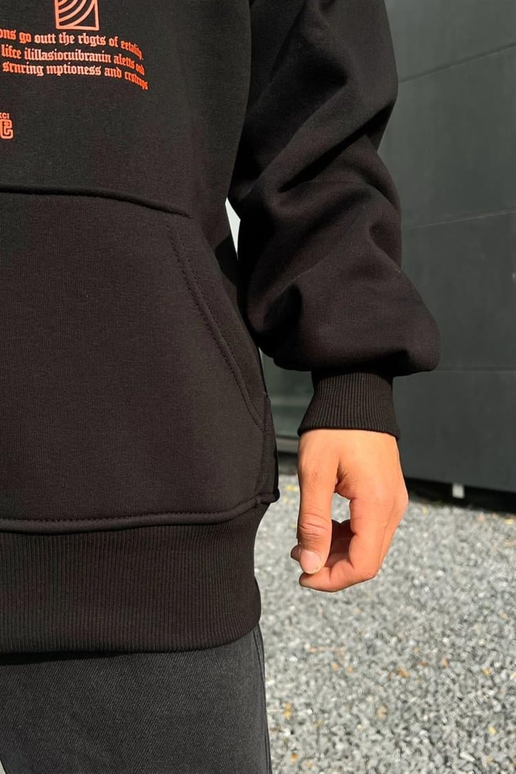 Phantom Baskılı Siyah İçi Pamuklu Oversize Hoodie
