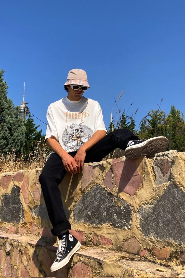 Phaseone Baskılı Siyah Oversize Tshirt