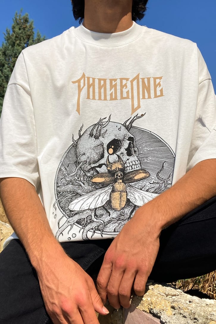 Phaseone Baskılı Siyah Oversize Tshirt