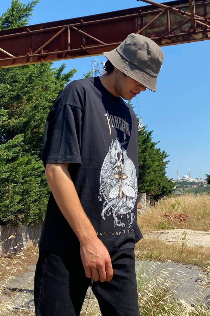 Phaseone Baskılı Siyah Oversize Tshirt