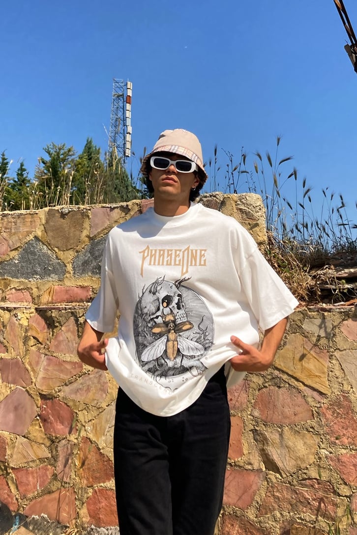 Phaseone Baskılı Siyah Oversize Tshirt