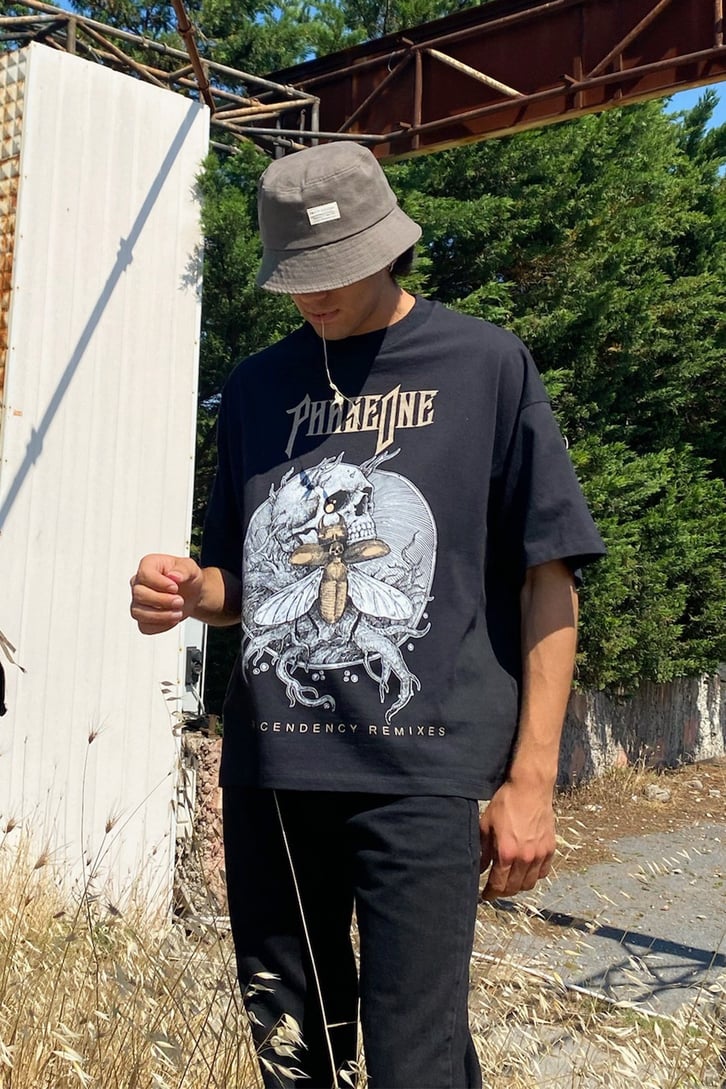 Phaseone Baskılı Siyah Oversize Tshirt