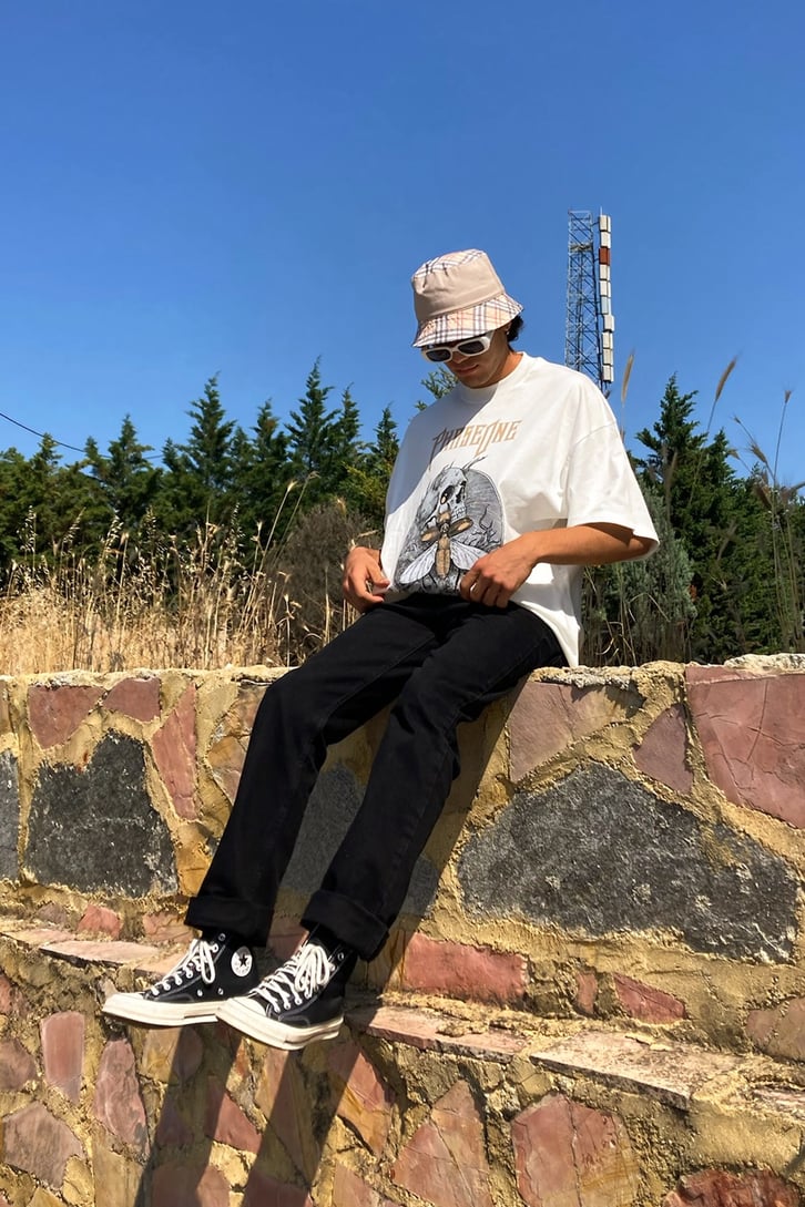 Phaseone Baskılı Siyah Oversize Tshirt