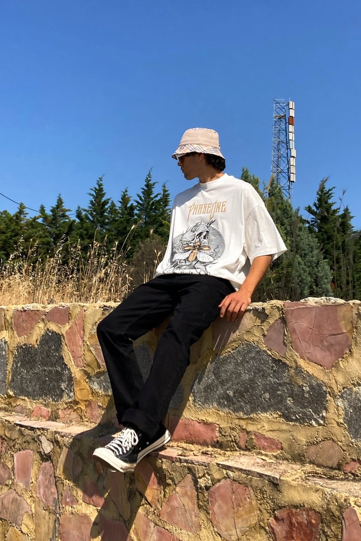Phaseone Baskılı Siyah Oversize Tshirt