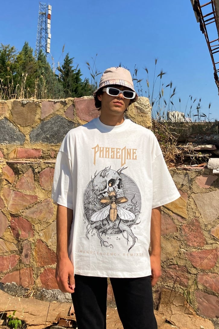 Phaseone Baskılı Siyah Oversize Tshirt