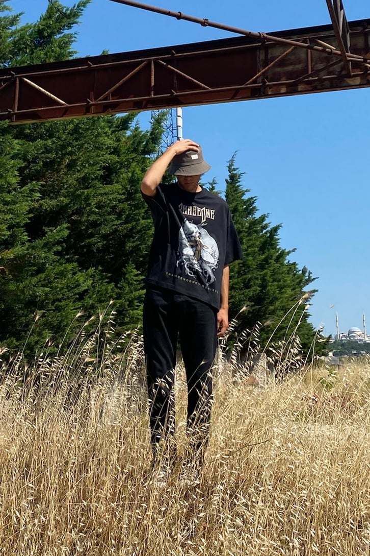 Phaseone Baskılı Siyah Oversize Tshirt