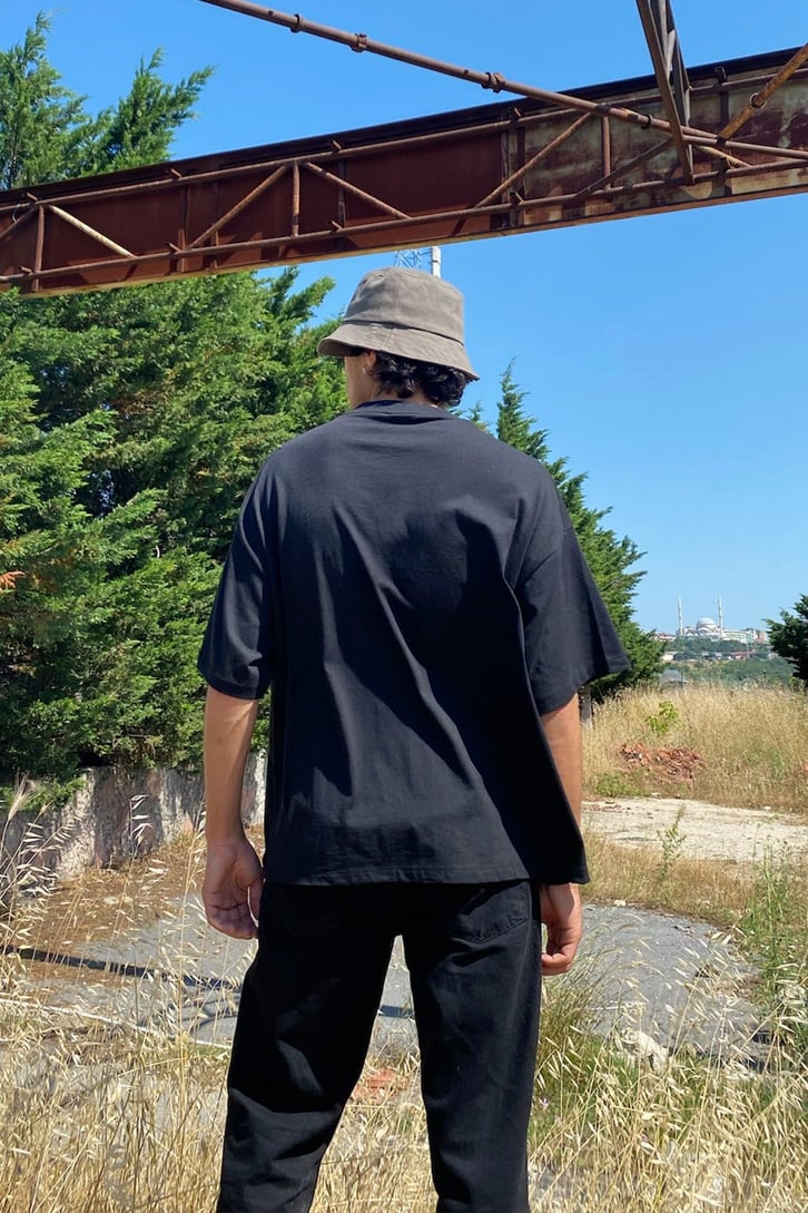 Phaseone Baskılı Siyah Oversize Tshirt