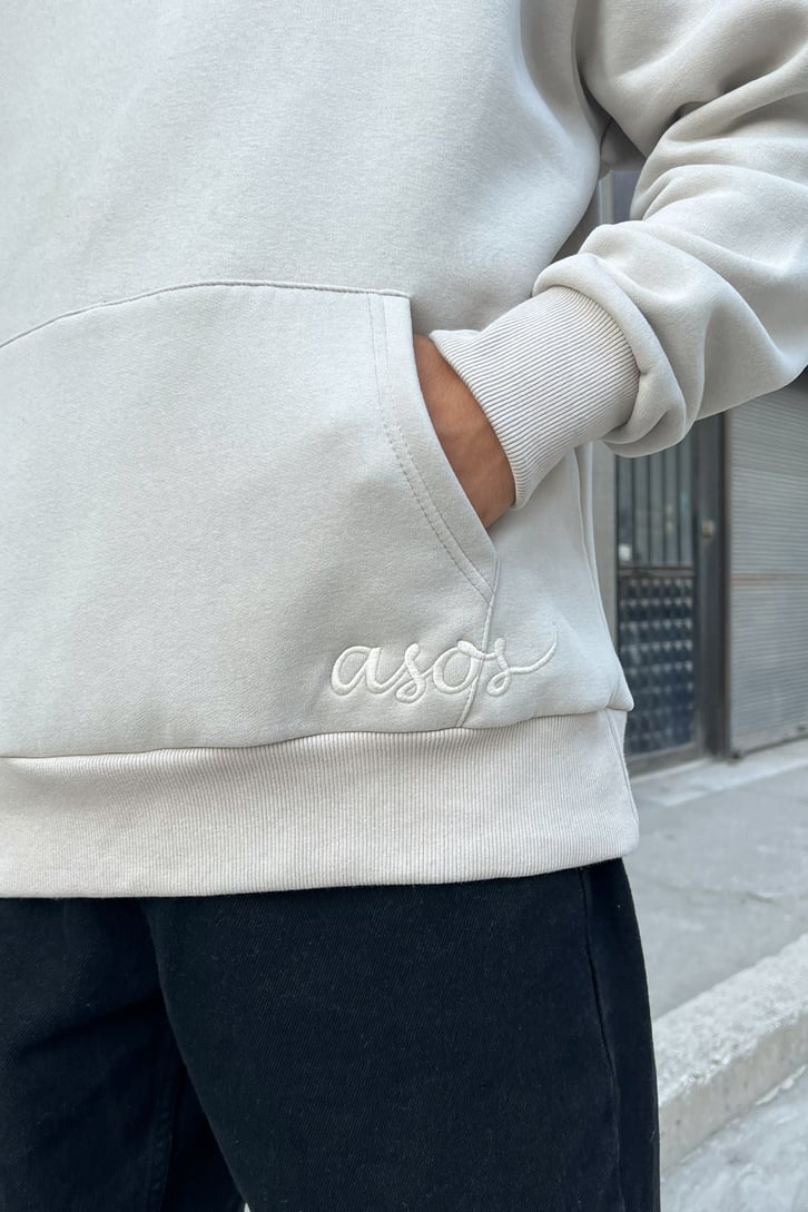 Phaseone Sırt Baskılı Bej Oversize Sweatshirt