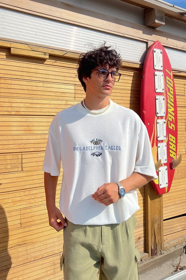Philadelphia Nakışlı Dokulu Oversize Tişört