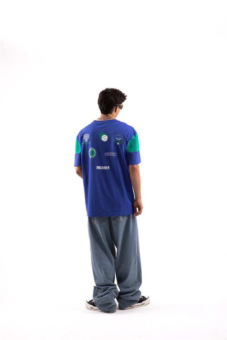 Phoneix Baskılı Mavi Oversize Tshirt
