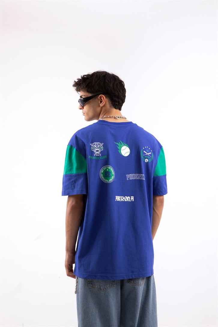 Phoneix Baskılı Mavi Oversize Tshirt