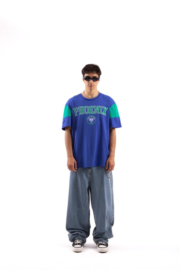 Phoneix Baskılı Mavi Oversize Tshirt