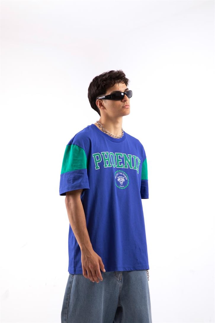 Phoneix Baskılı Mavi Oversize Tshirt