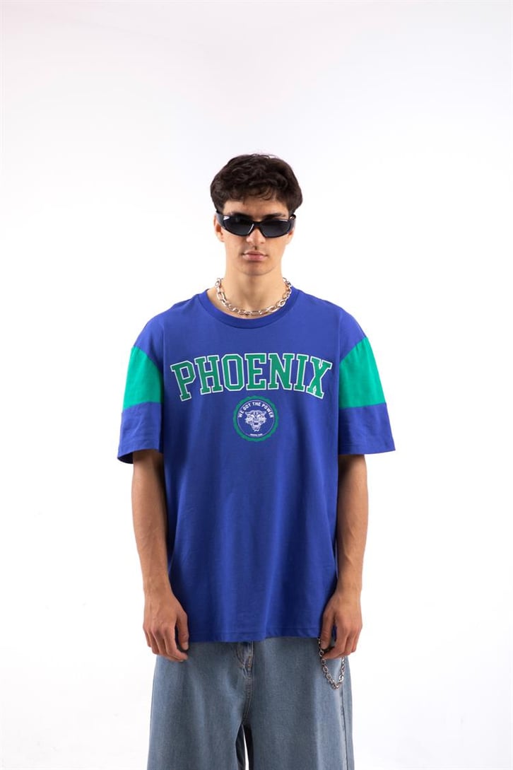 Phoneix Baskılı Mavi Oversize Tshirt