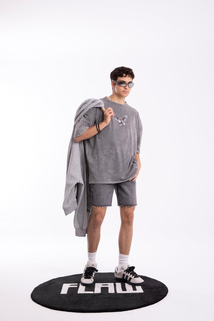Pigeon Baskılı Acid Wash Oversize Tshirt