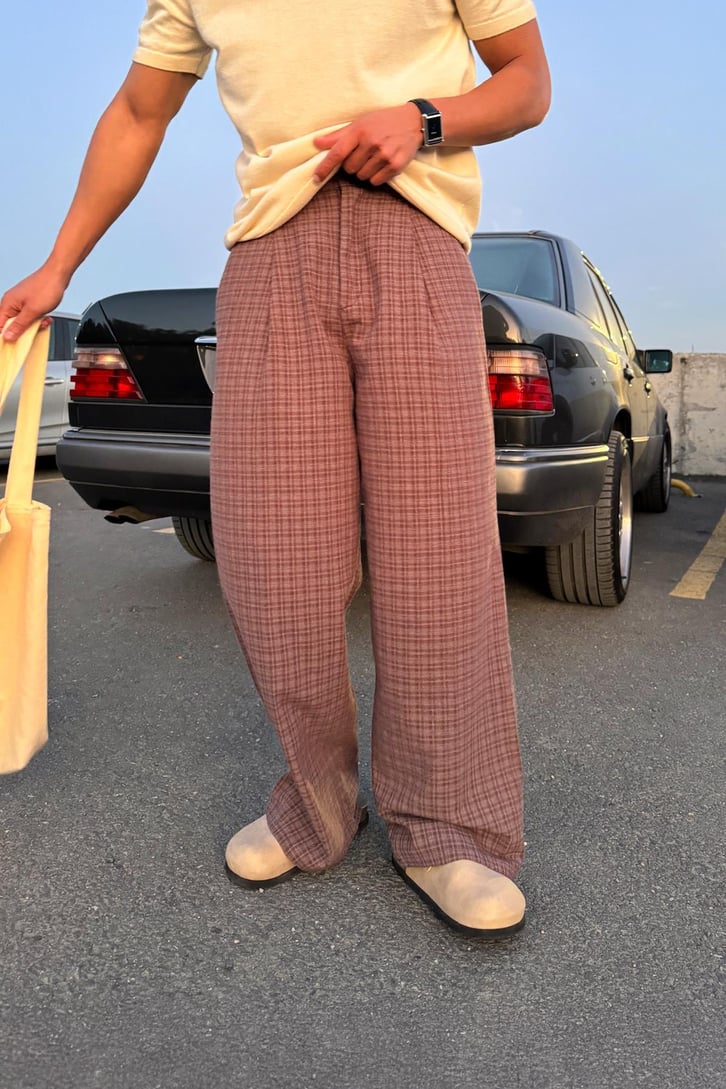 Pileli Desenli Baggy Pantolon