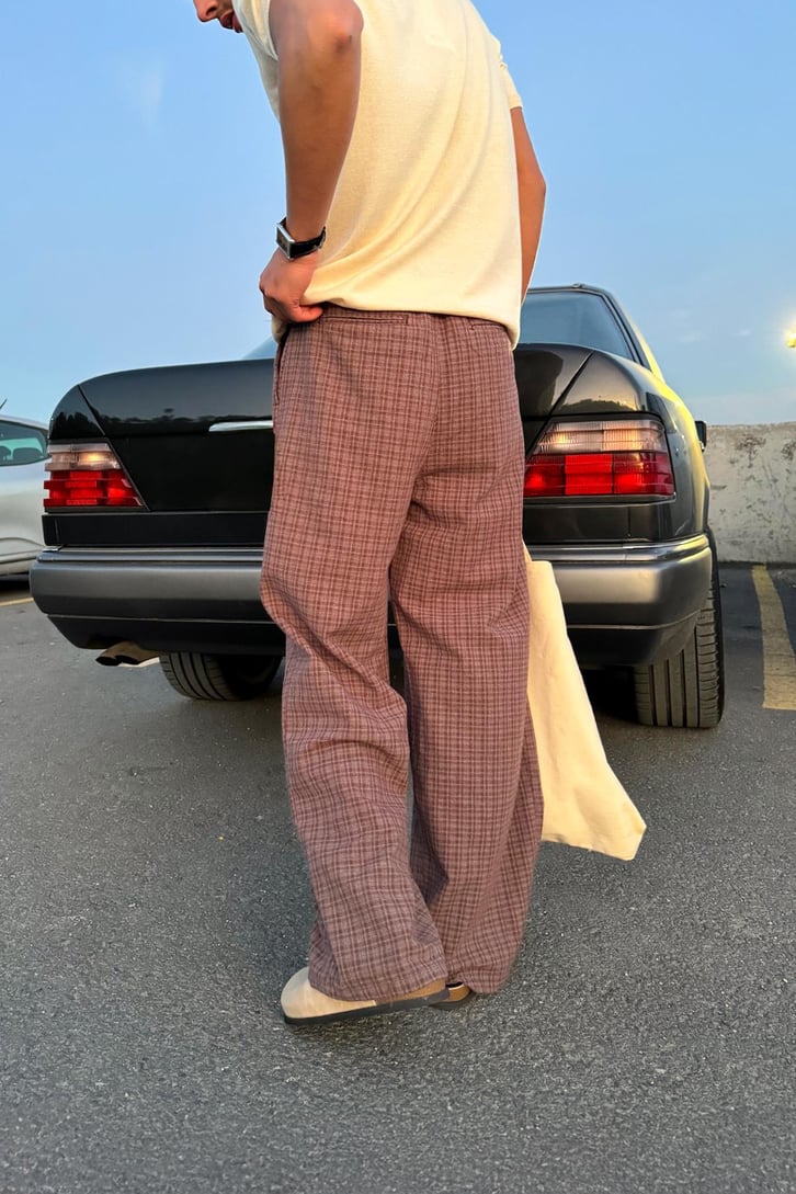 Pileli Desenli Baggy Pantolon