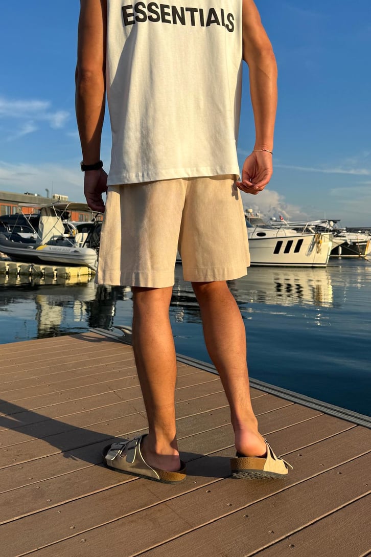 Pileli Keten Şort