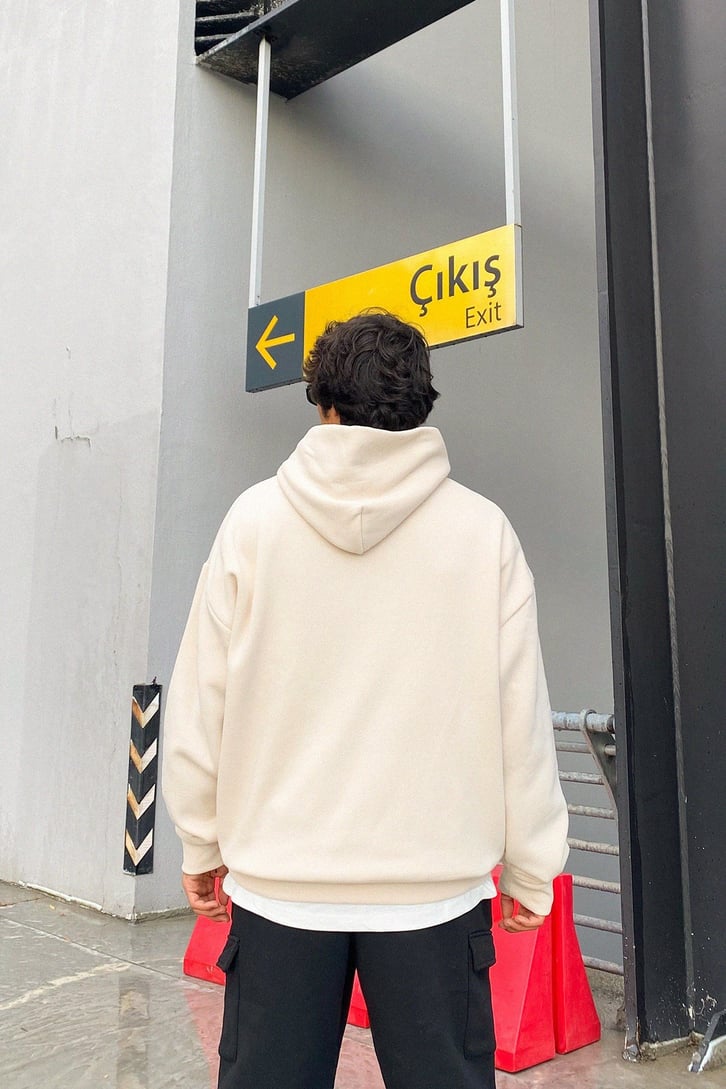 Pioneer Souls Baskılı Krem Oversize Sweatshirt