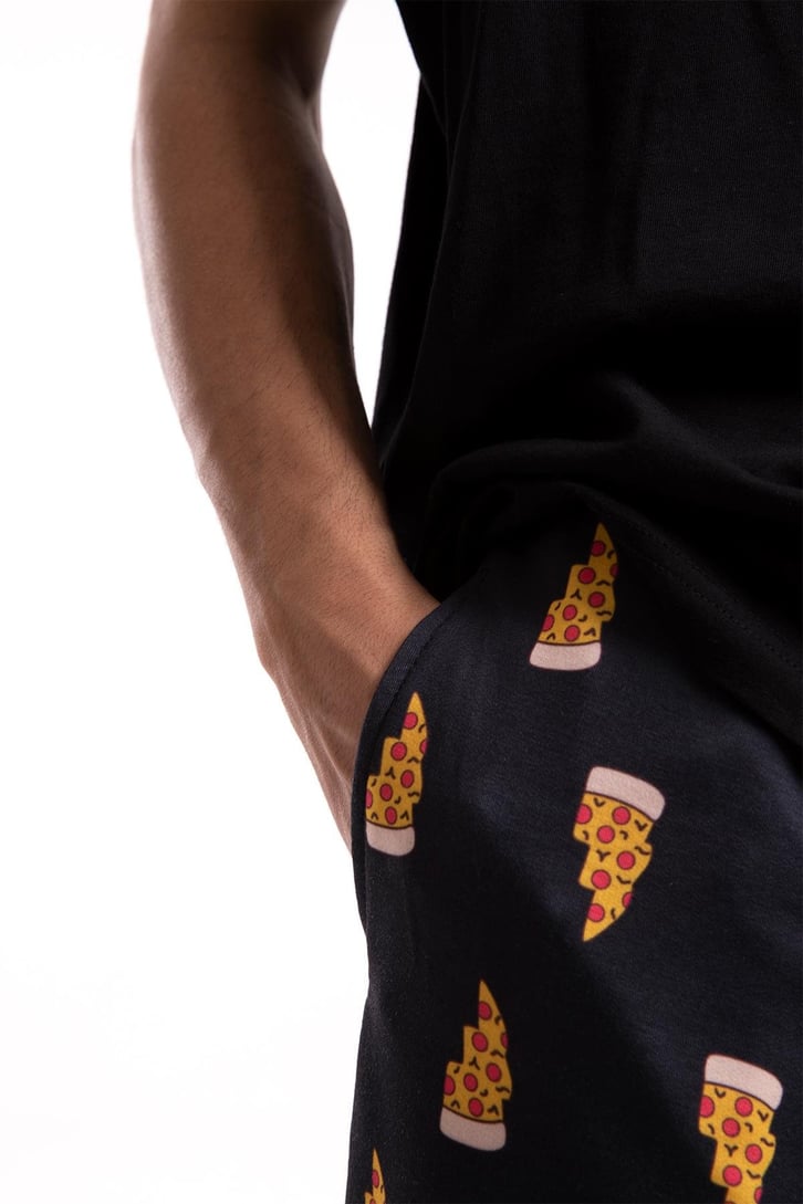 Pizza Dilim Baskılı Siyah Pijama Altı